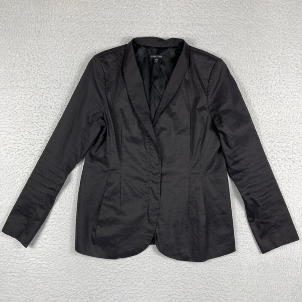 Eileen Fisher Jacket Womens Medium Charcoal Black Blazer Career Zip Front Work